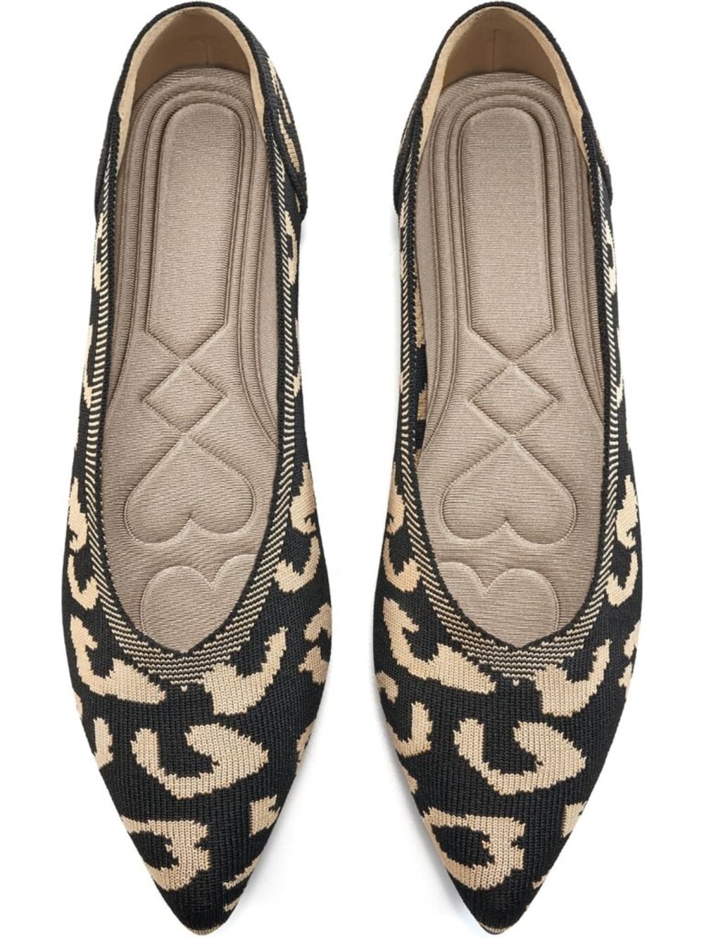 Women's Leopard Pointed Toe Toe Soft Knit Flat Casual Slip On Ballet Shoes